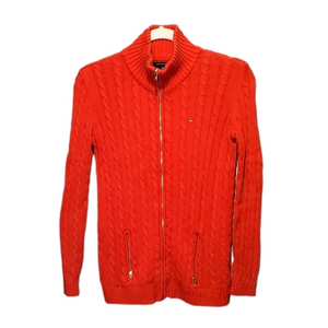 Tommy Hifiger Red Zipup Cotton Knit Cardigan Sweater Zip Pockets‎ XS